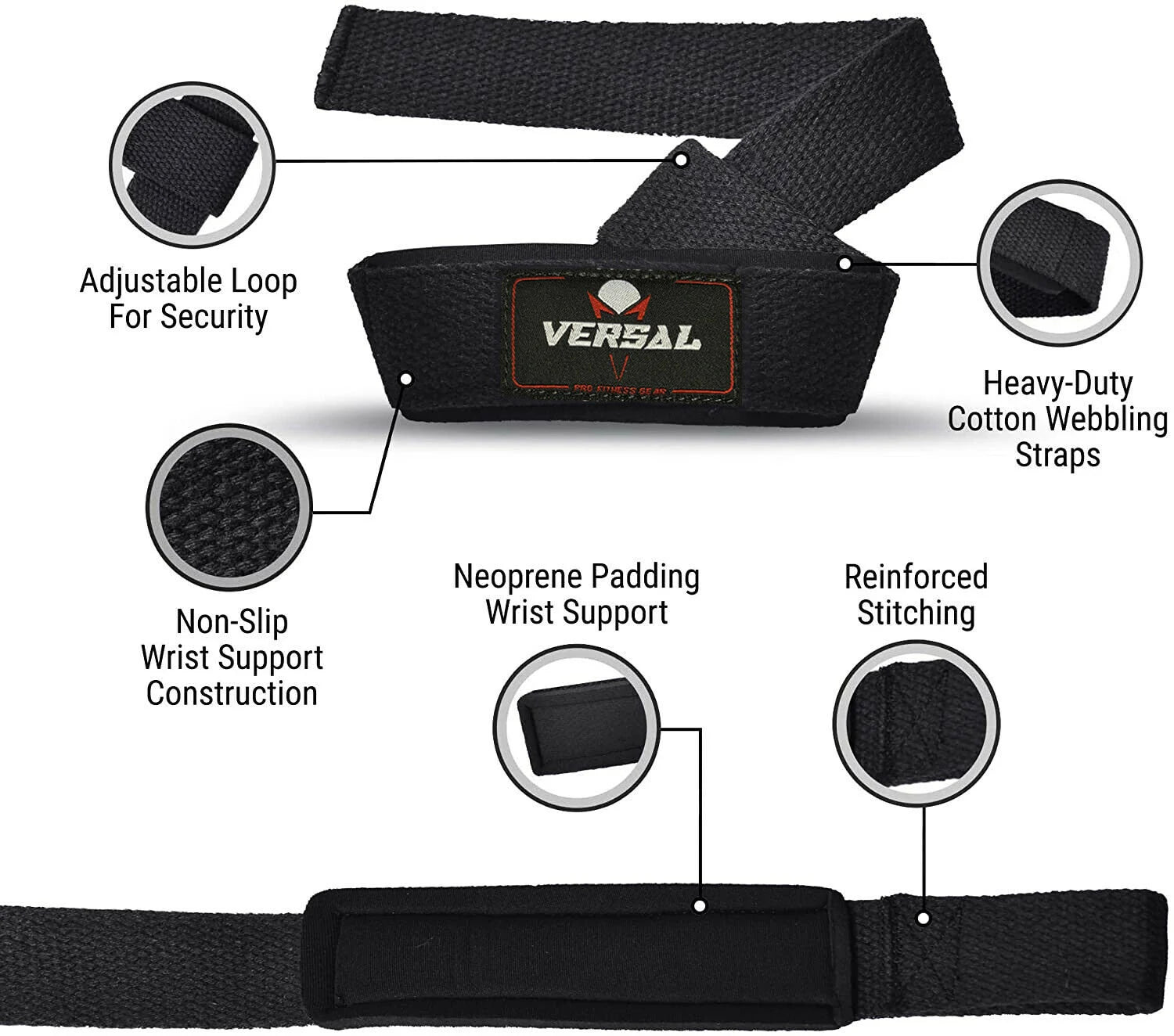 Padded Weight Lifting Training Gym Straps Hand Bar Wrist Support Wrap Black