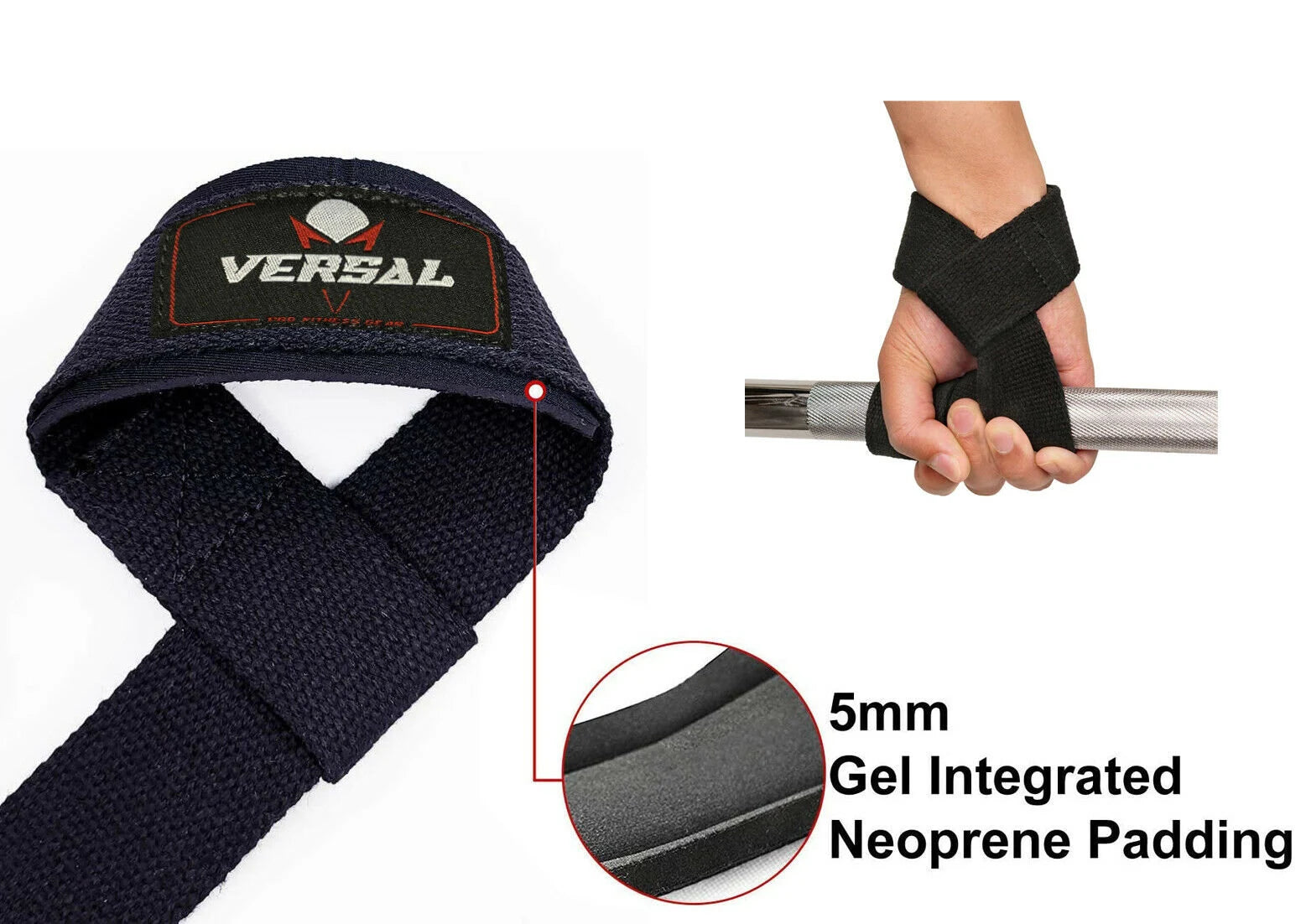 Padded Weight Lifting Training Gym Straps Hand Bar Wrist Support Wrap Black